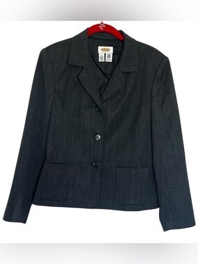 Talbots Petites Wool Blazer Womens 12 Gray Career Jacket Lined Woolmark Classic